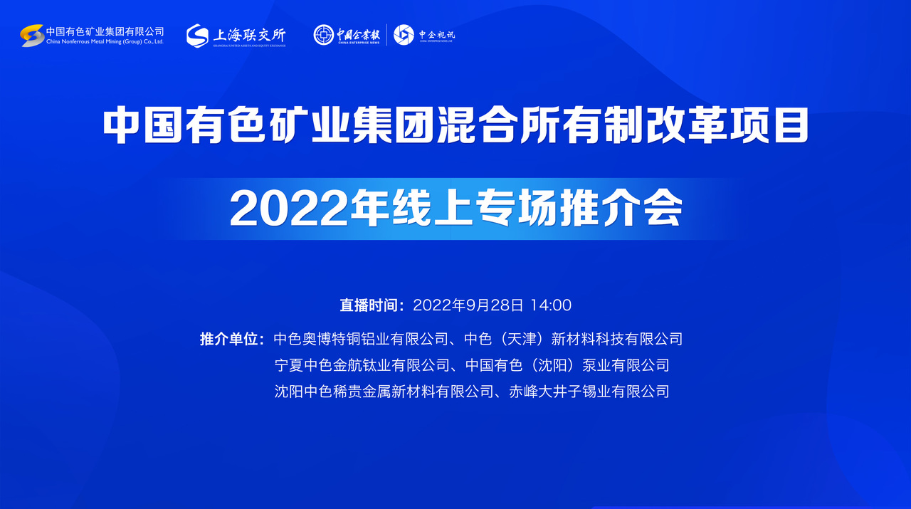 中国有色矿业集团混合所有制改革项目2022年线上专场推介会
